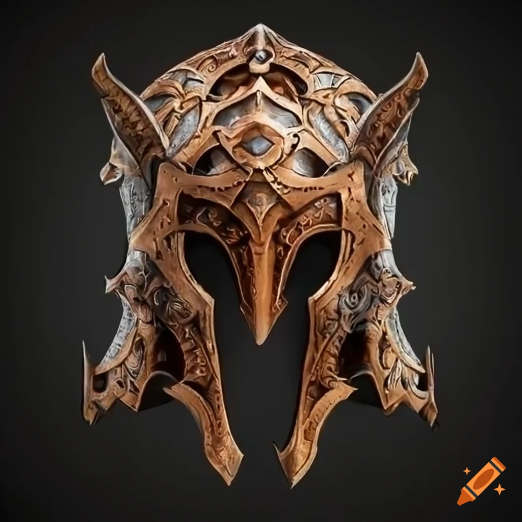 intricate symmetrical fantasy leather helmet