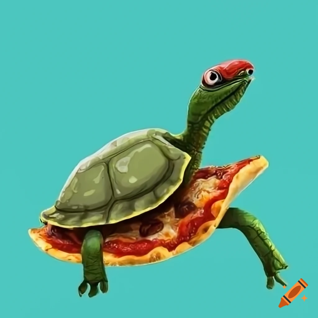 funny turtle with a pizza shell