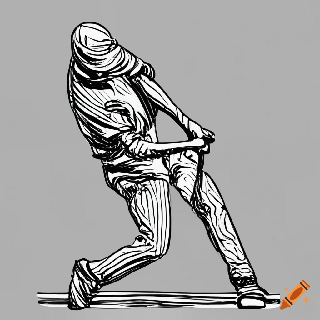 line drawing of a baseball player hitting a homerun