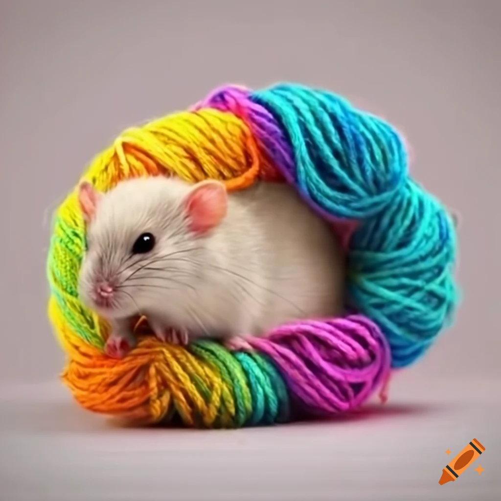 Colorful yarn being played by cute rats on Craiyon