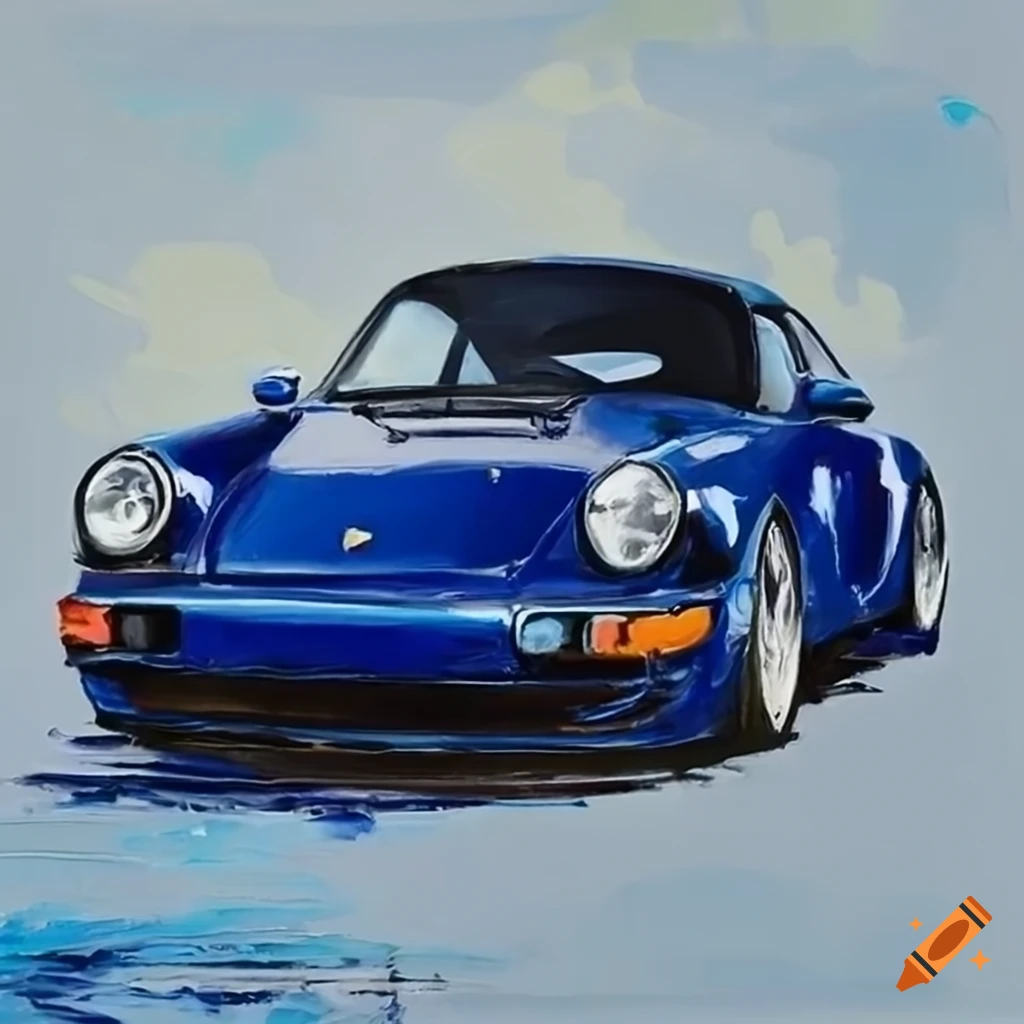 Palette knife painting on a blue porsche 964