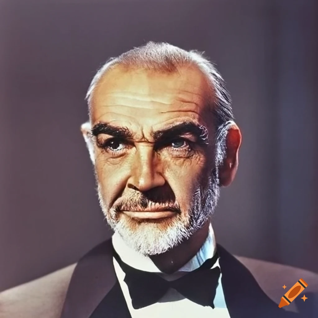 Color photograph of sean connery with white hair and goatee