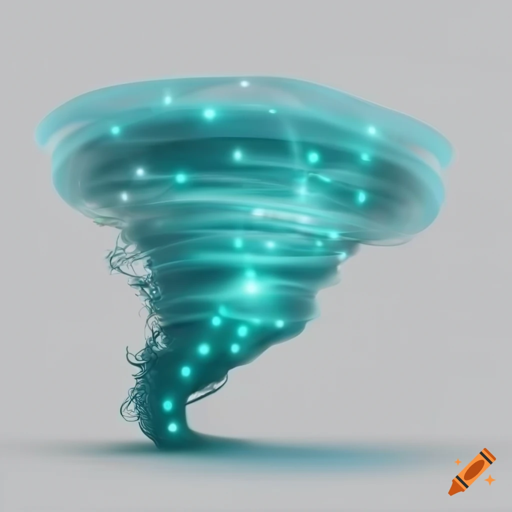 3D rendering of a powerful tornado with dazzling turquoise lights