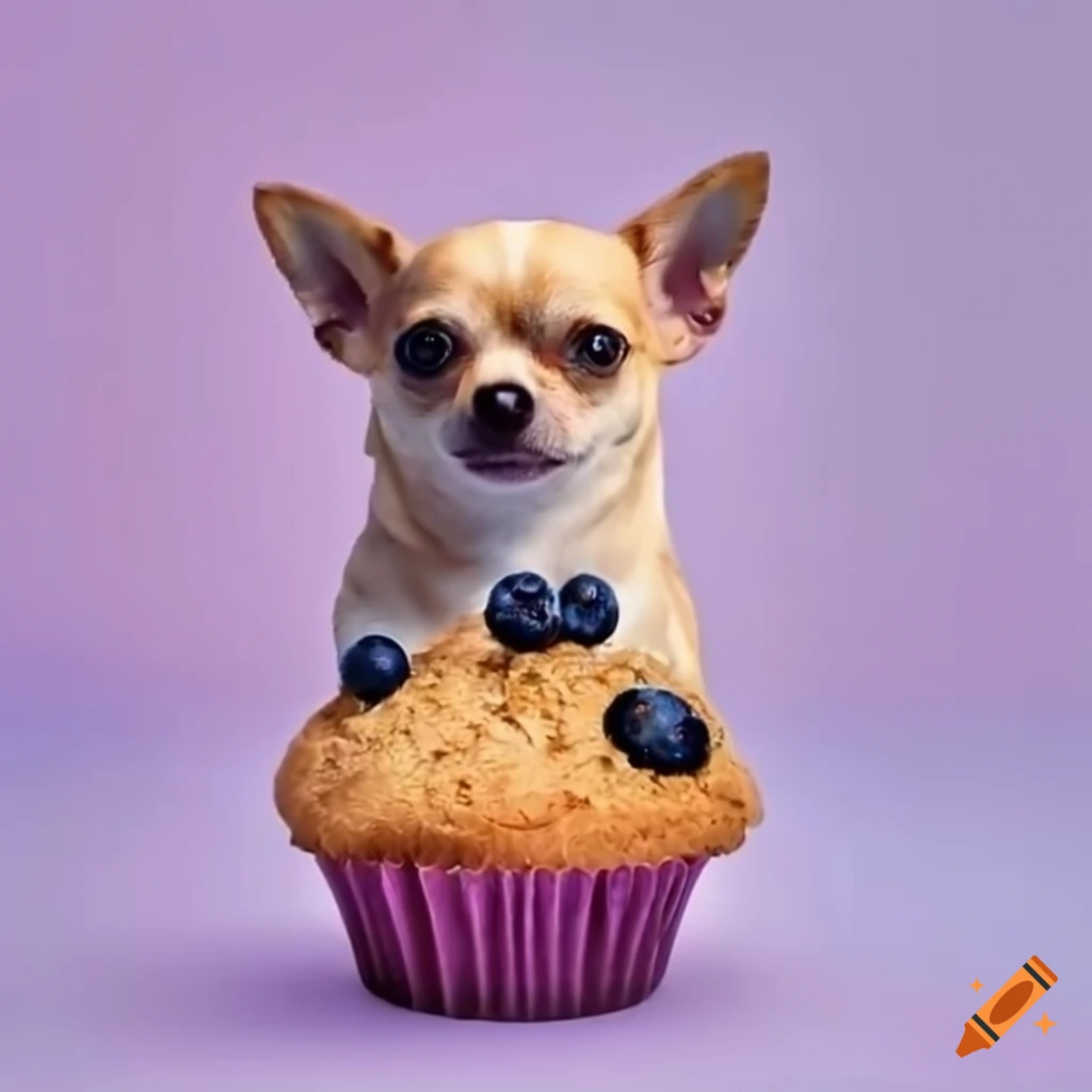 Chihuahua with a blueberry muffin on Craiyon