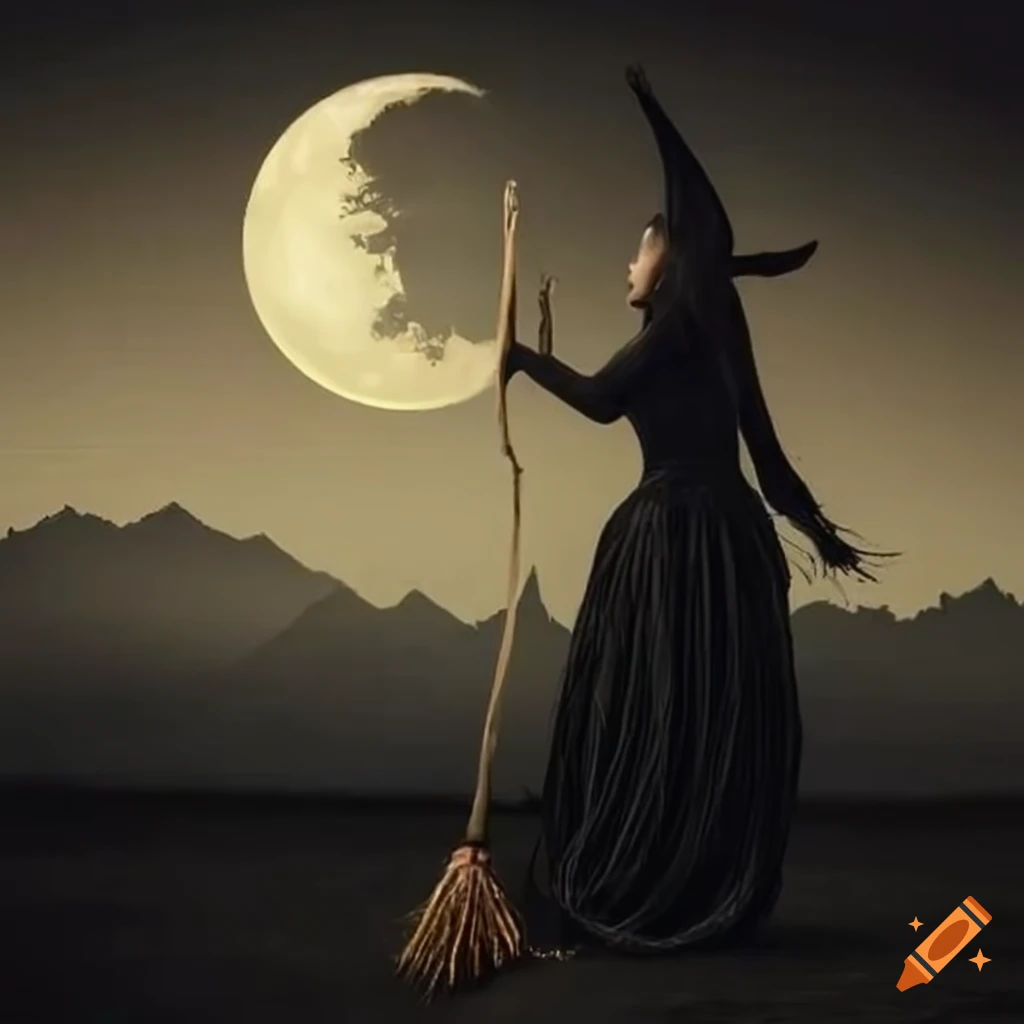 Witch flying on a broom under the moon on Craiyon