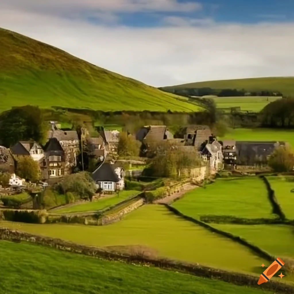 Image of a thriving ecological village in the countryside on Craiyon