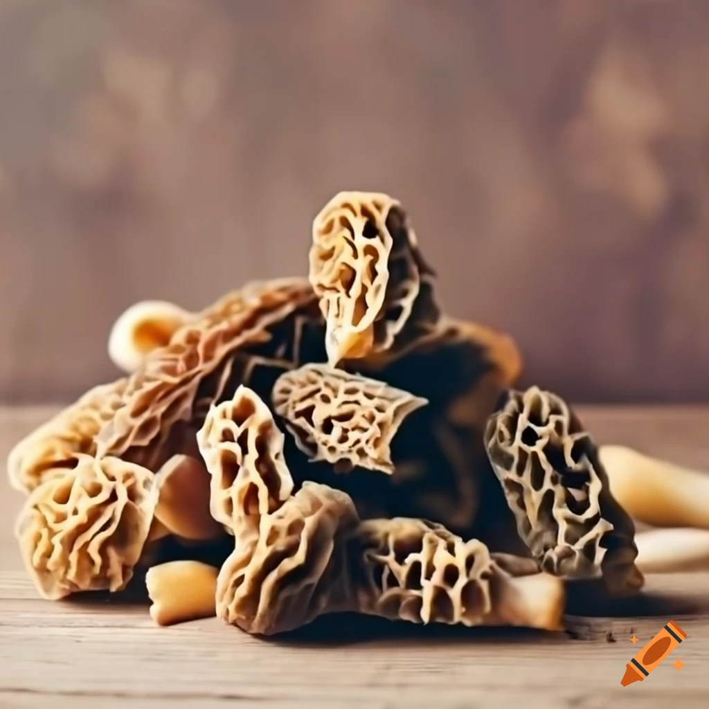 pile of morel mushrooms on a table