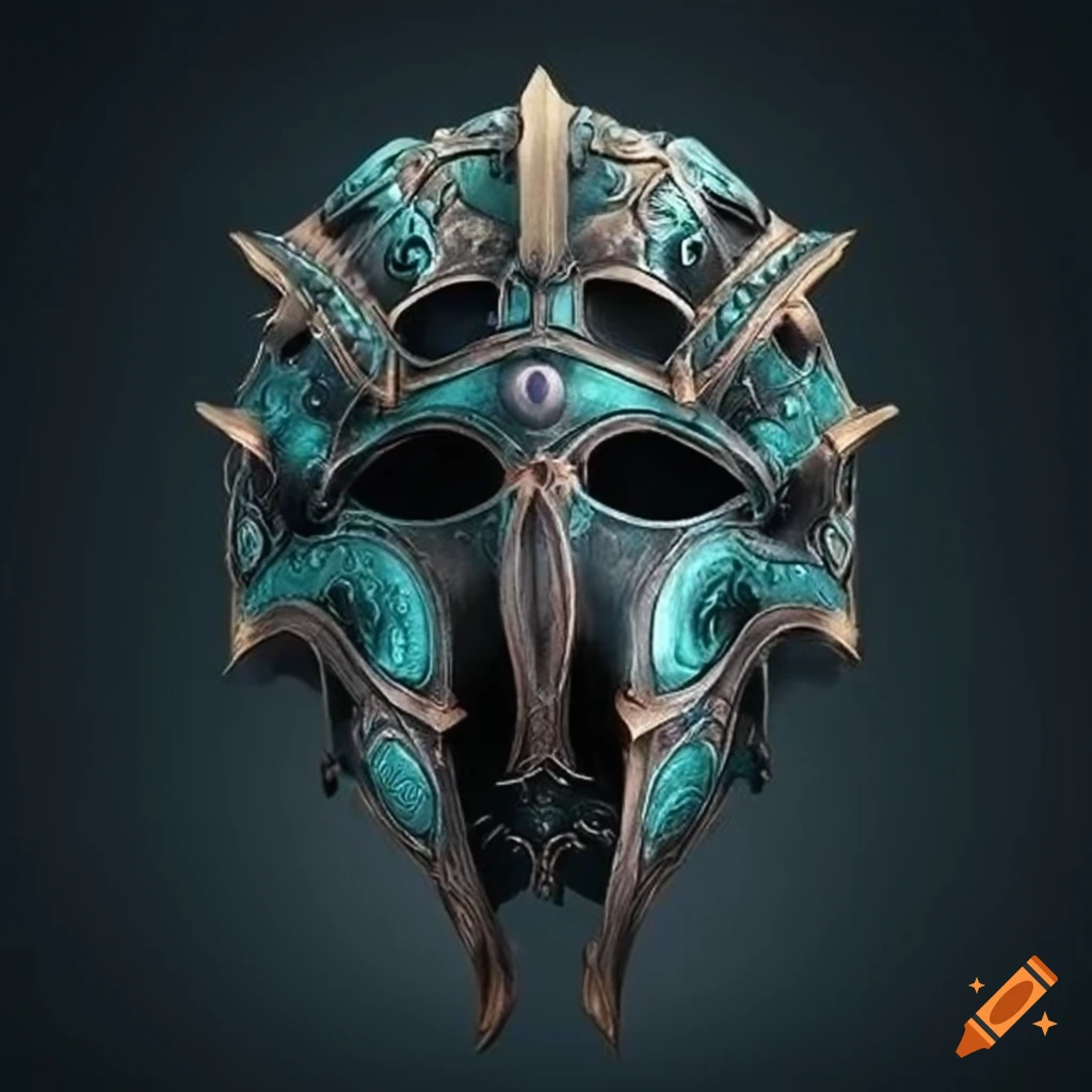 intricate symmetrical leather helm