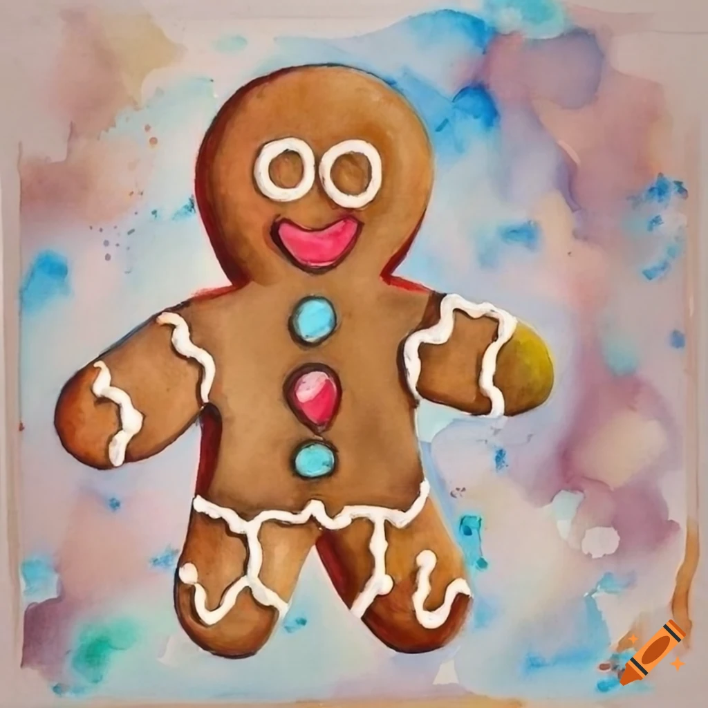 gingerbread man watercolor painting