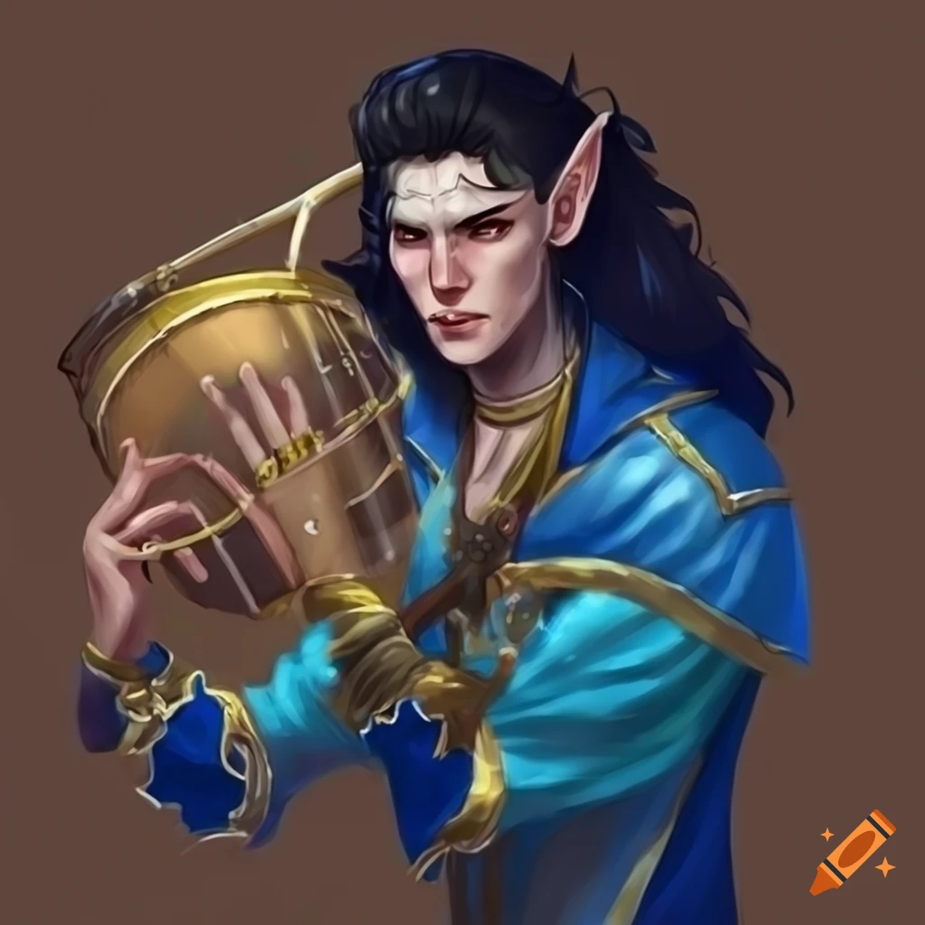 illustration of Val, a charismatic bard playing the drums