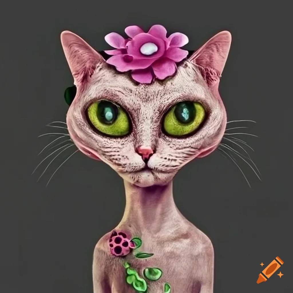 alien cat with a flower as its head