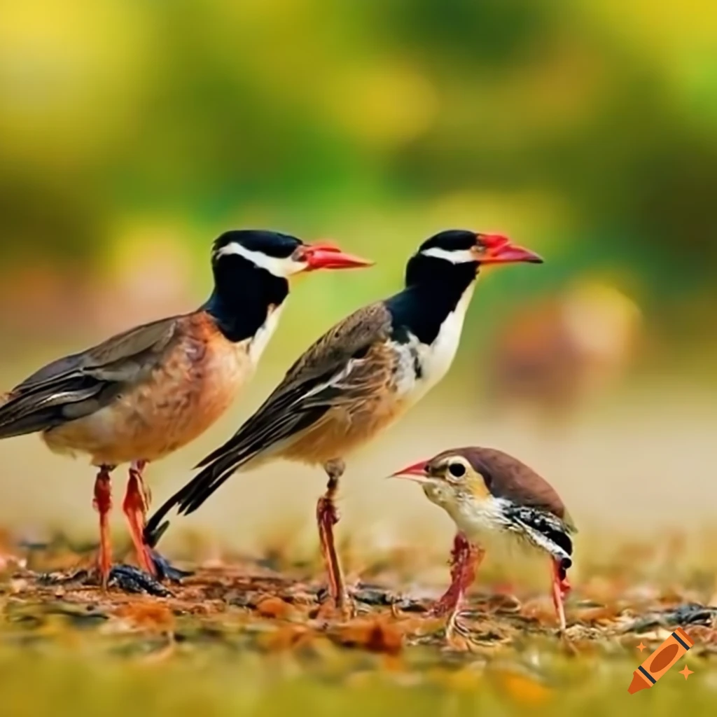 Birds feeding on the ground