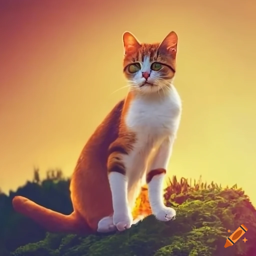 cute cat sitting on a hill