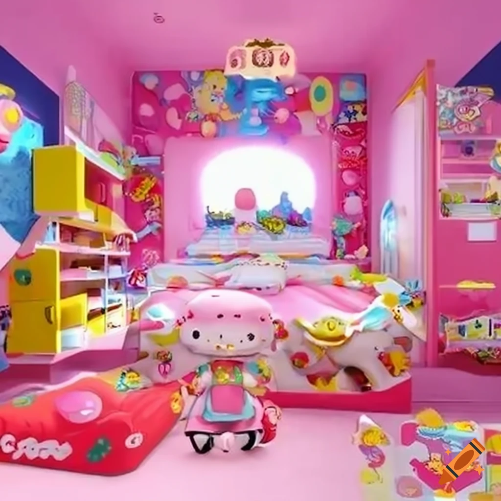 Colorful sanrio-themed bedroom on Craiyon