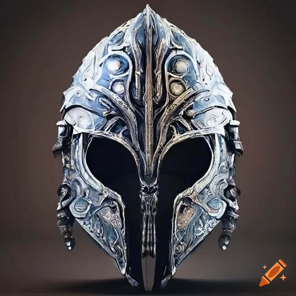 intricate symmetrical steel astral helmet