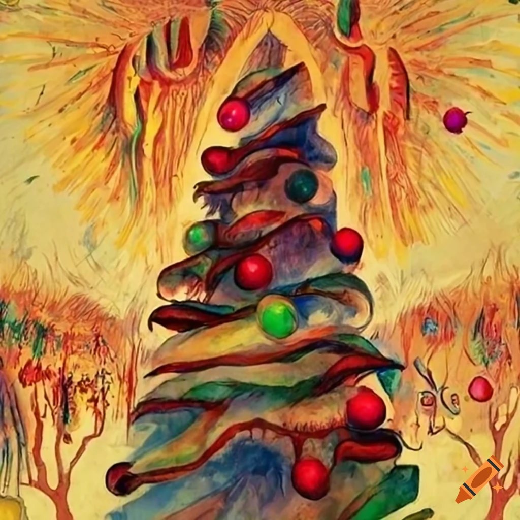 Detailed christmas tree illustration in artistic style