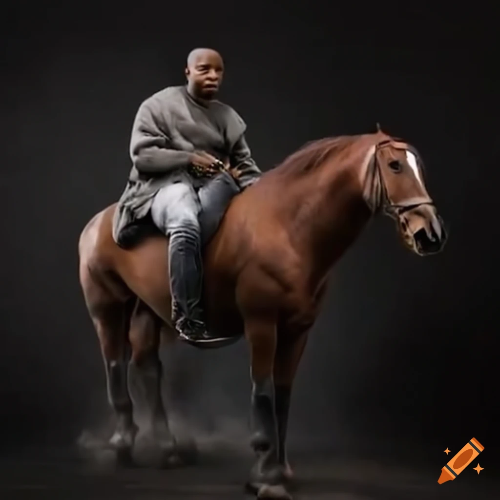 Kanye west riding a unique horse on Craiyon