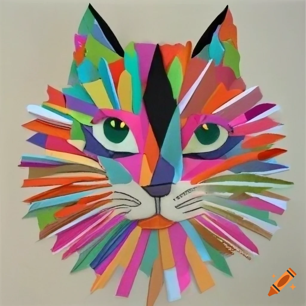 paper applique of an abstract cat