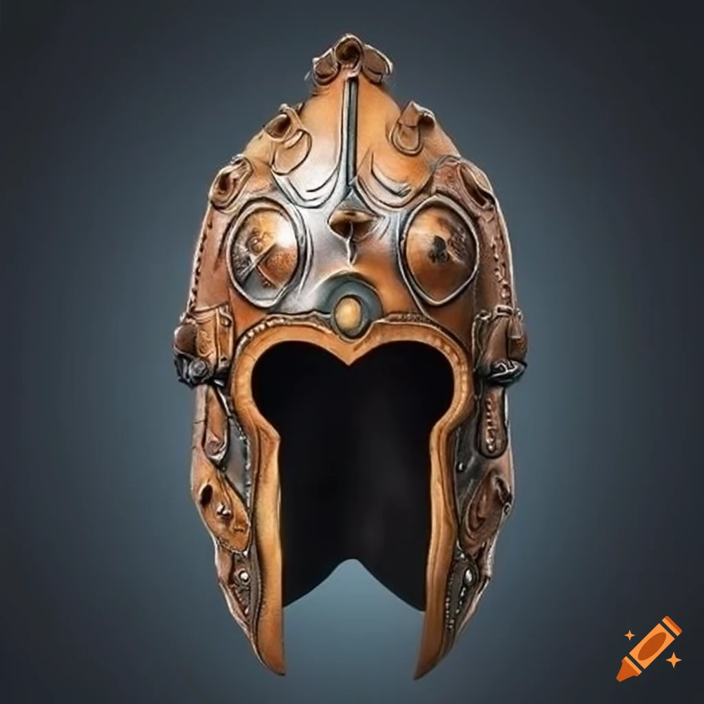 detailed symmetrical leather helmet