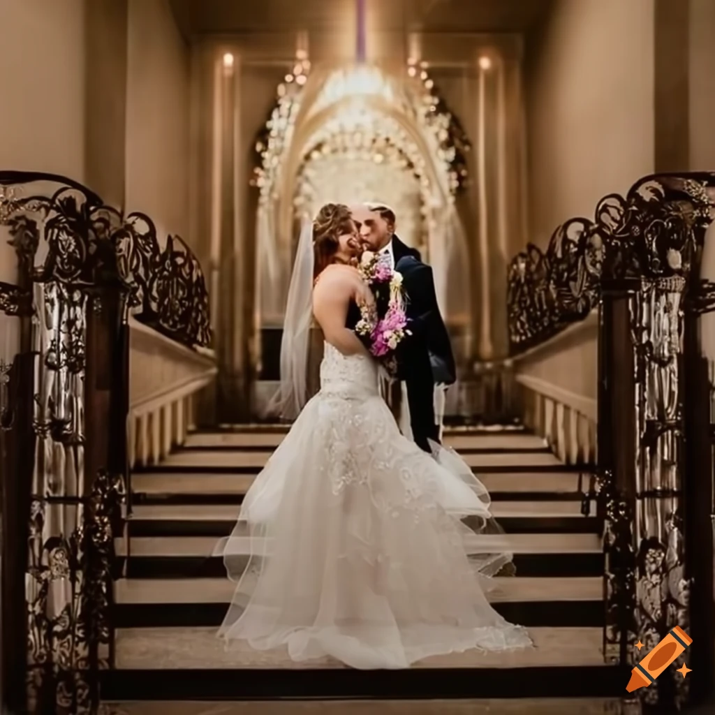 elegant art deco wedding entrance decor with couple