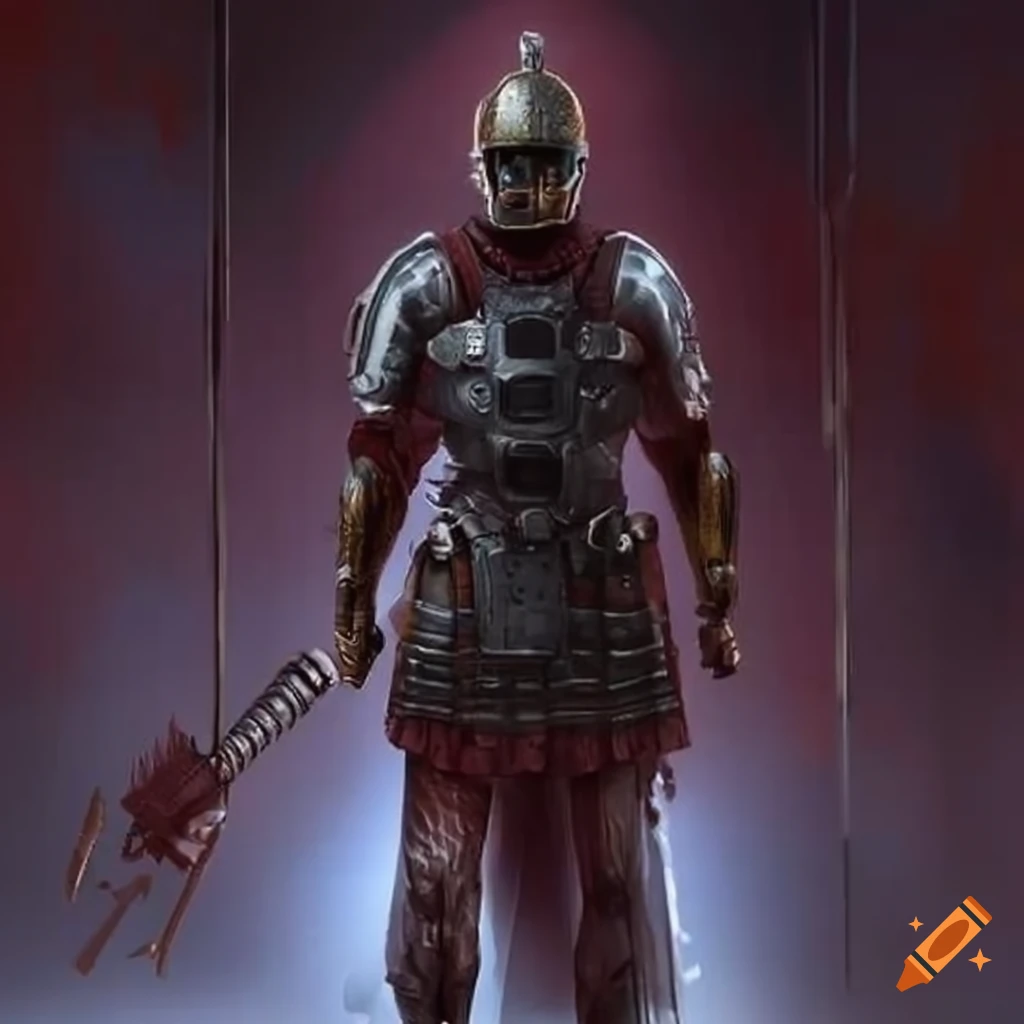 picture of a futuristic roman soldier with cybernetic enhancements