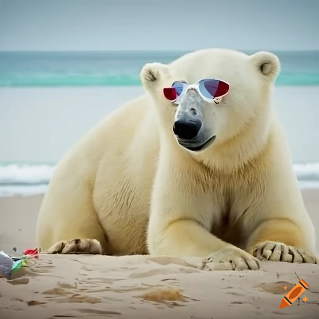polar bear with sunglasses at the beach
