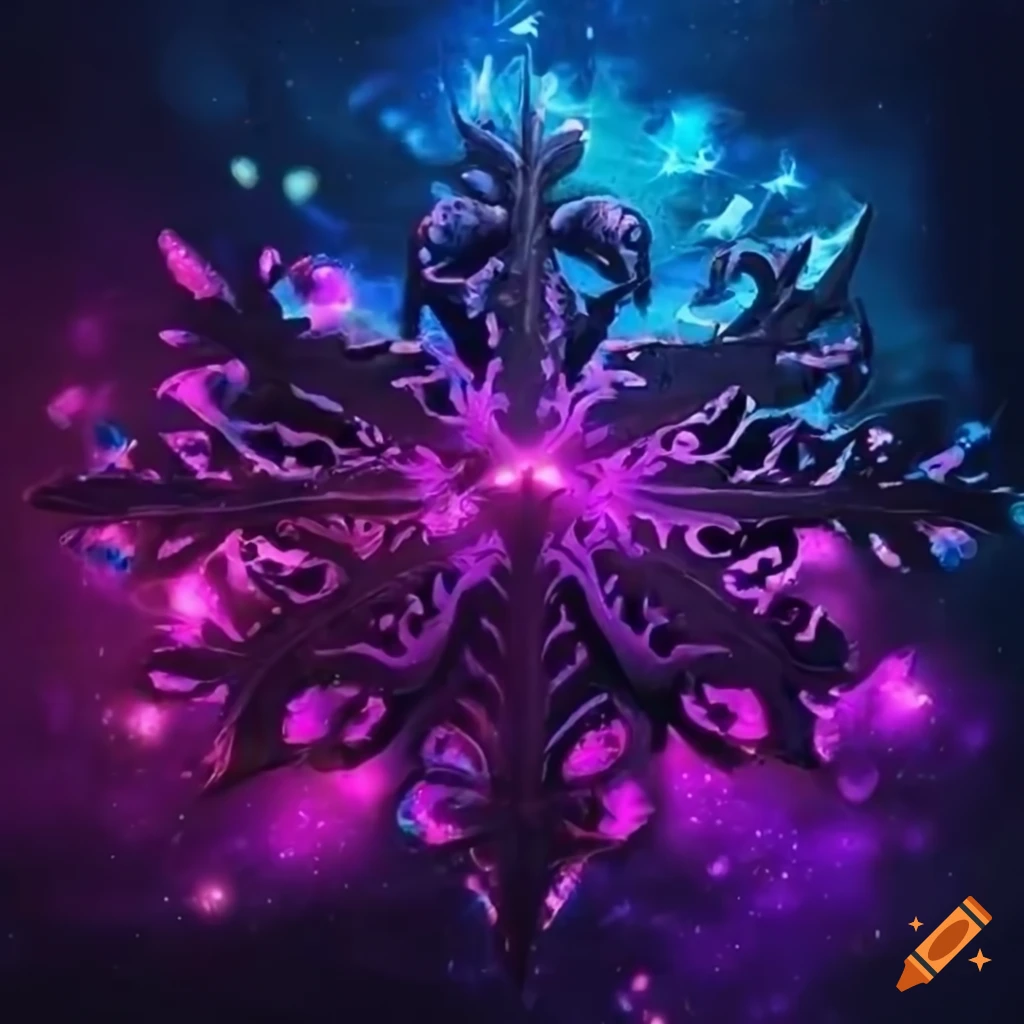 neon lights snowflake on dark background
