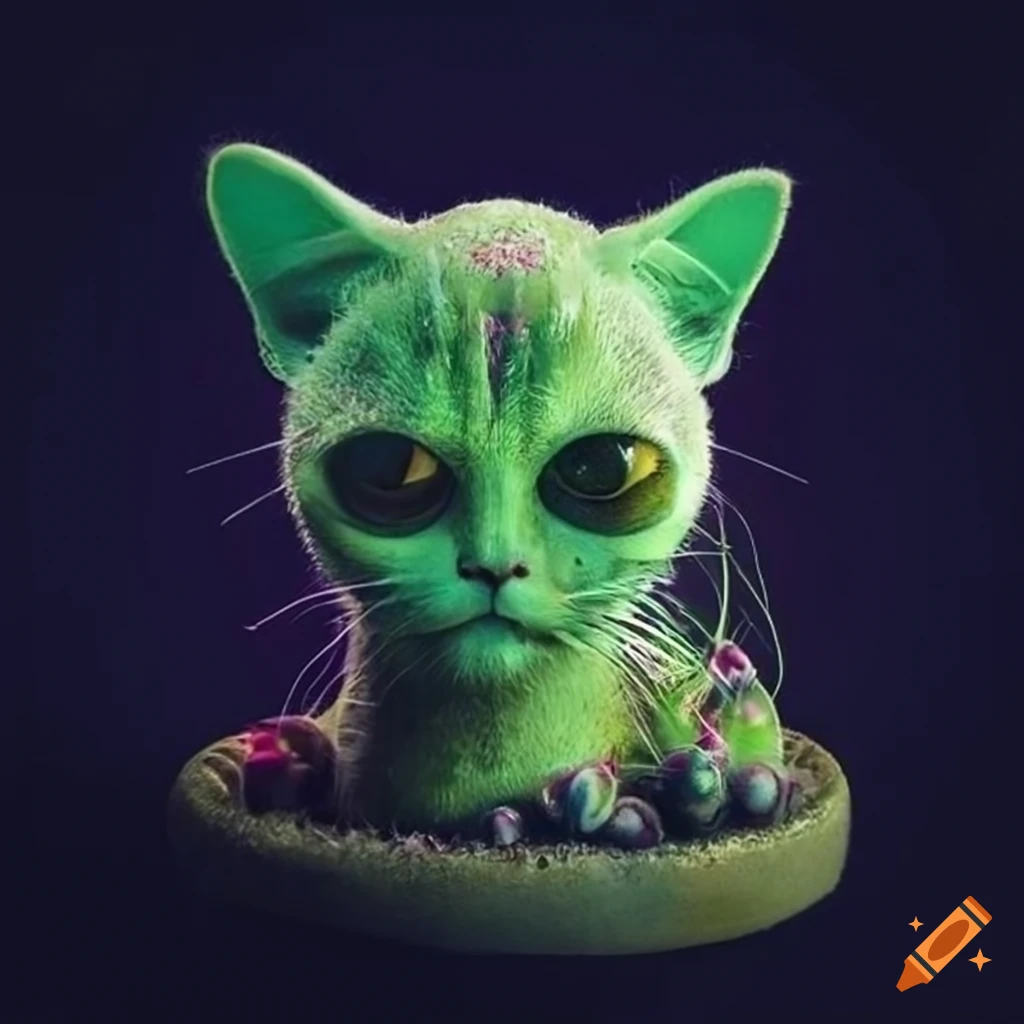 image of an alien cat with a cactus head