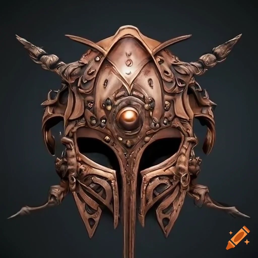intricate symmetrical leather helmet