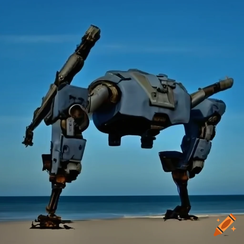 naval-themed hydrodynamic mech on the beach