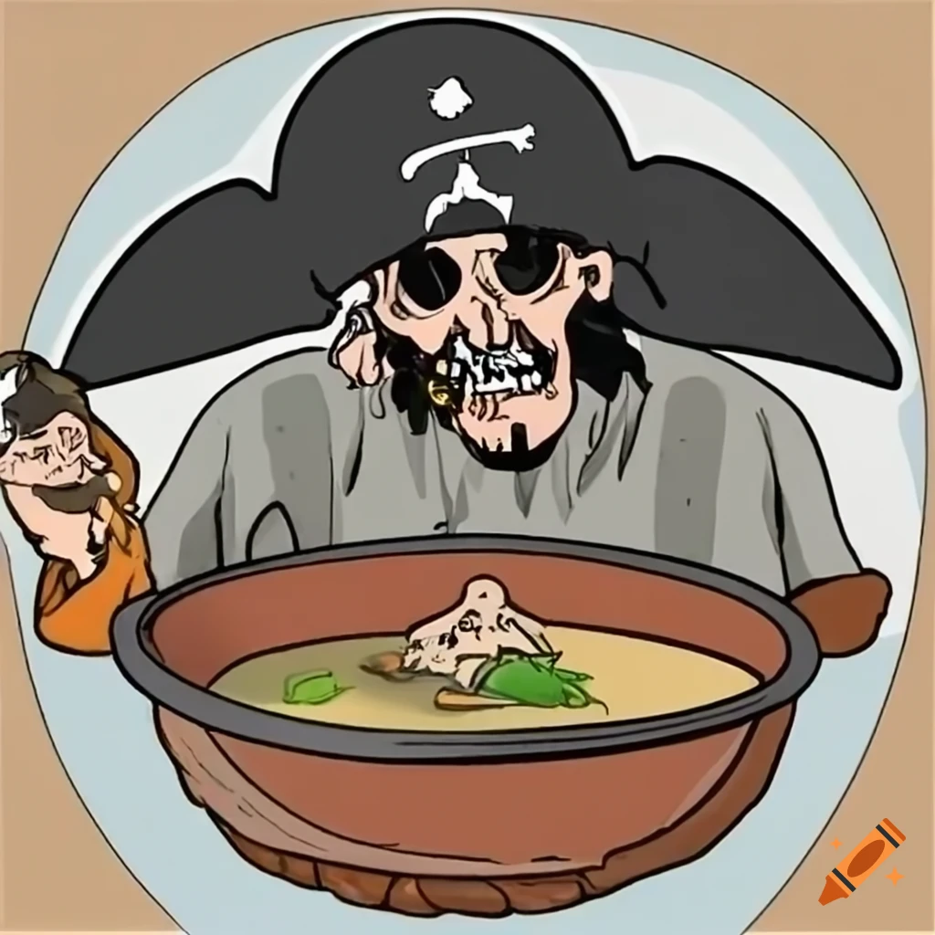 Funny pirate eating soup