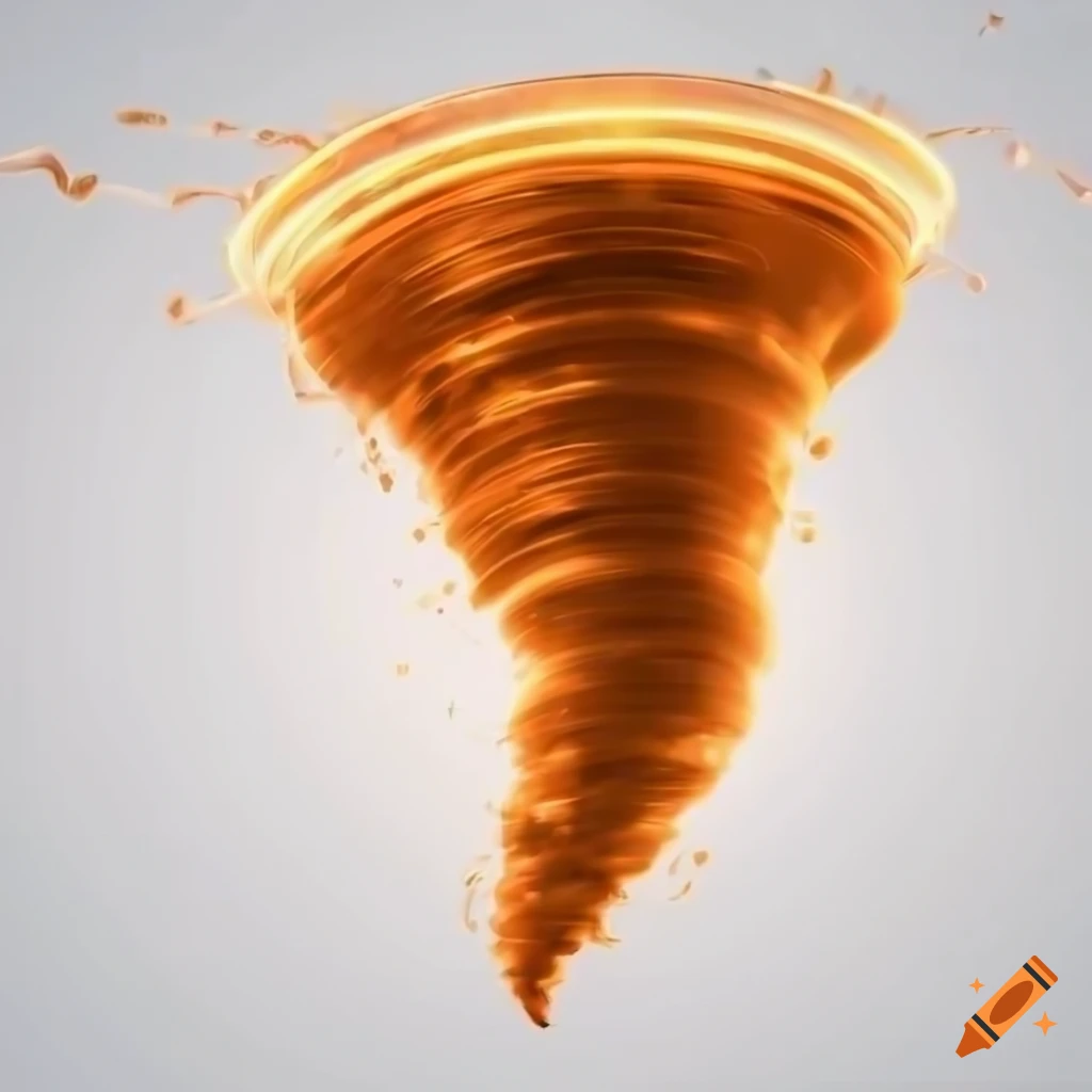 3D rendering of a large tornado with orange lights
