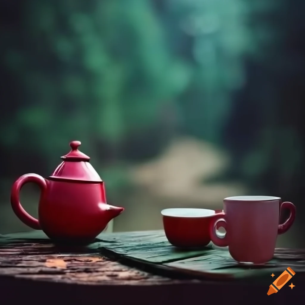 hot tea on a table in the forest
