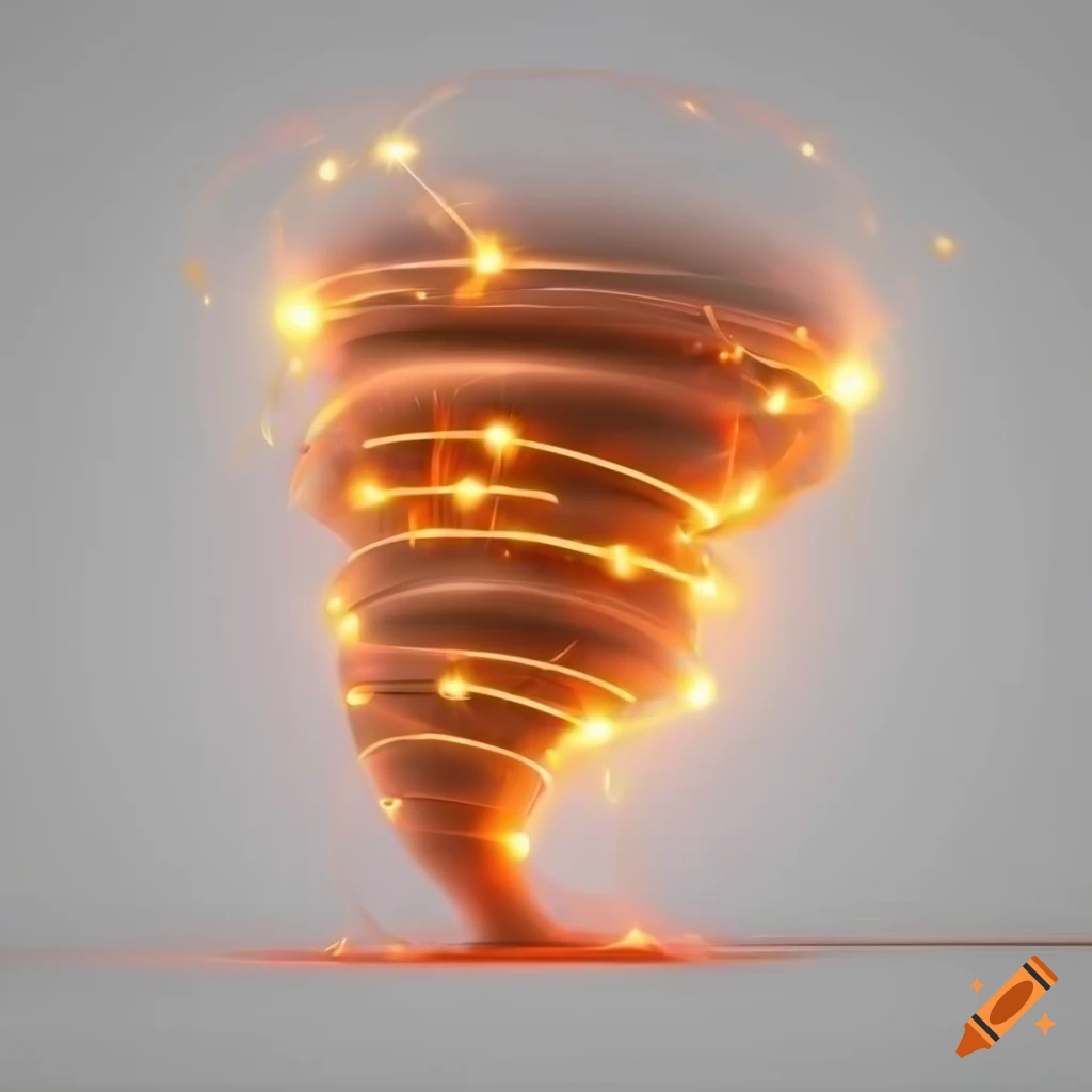 3D rendering of a profile view of a tornado with orange lights
