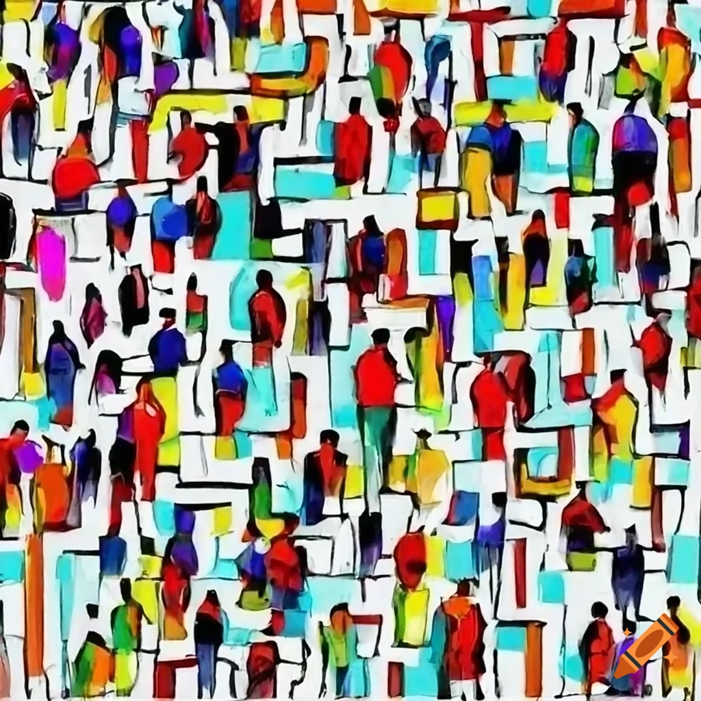 cubist mosaic of people in a maze