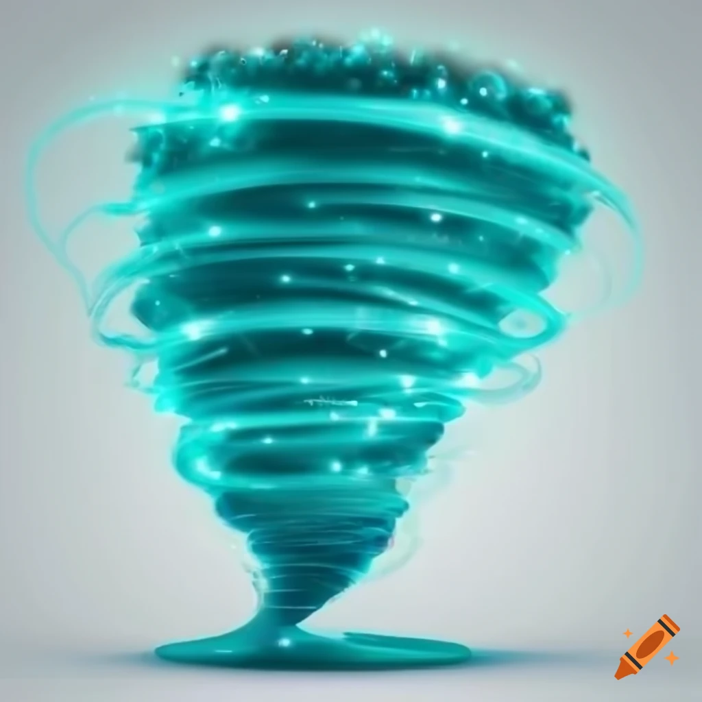 3D rendering of a powerful tornado with dazzling turquoise lights
