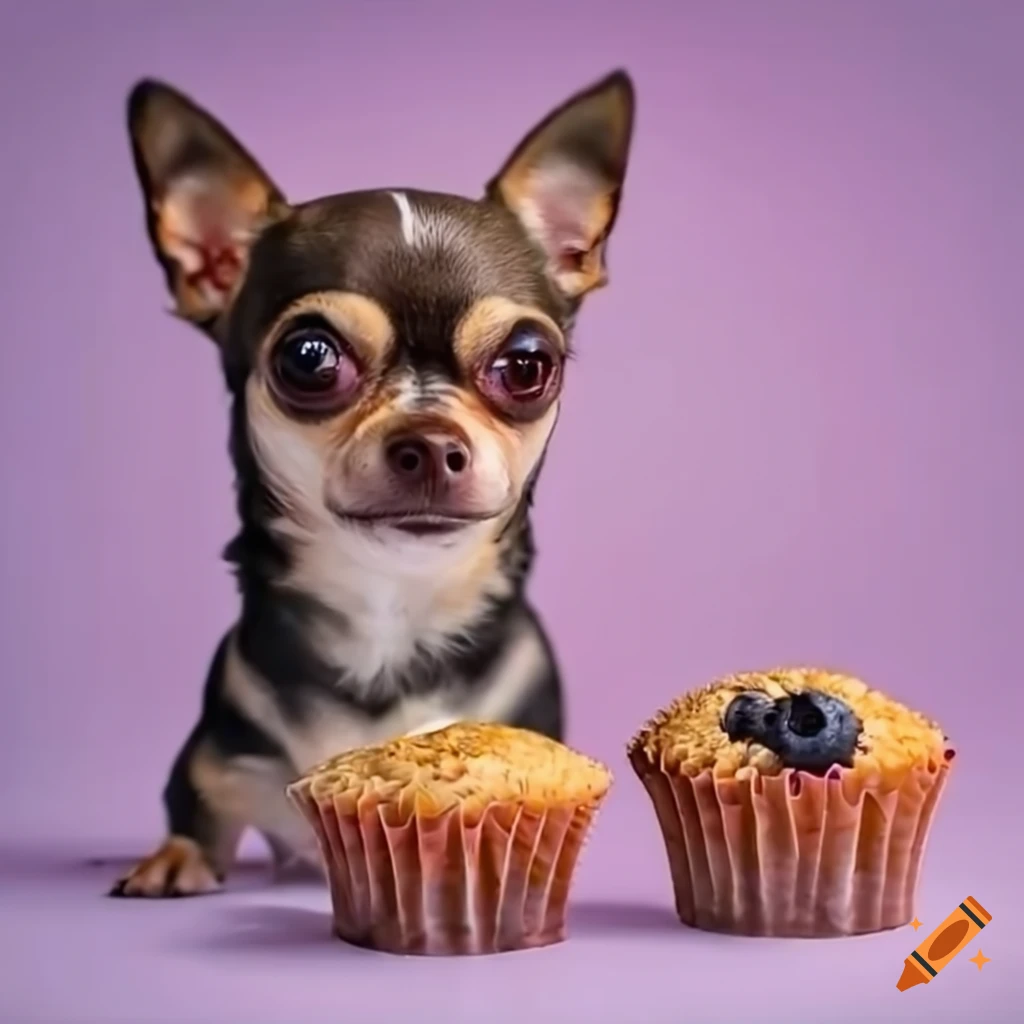 Chihuahua with a blueberry muffin on Craiyon