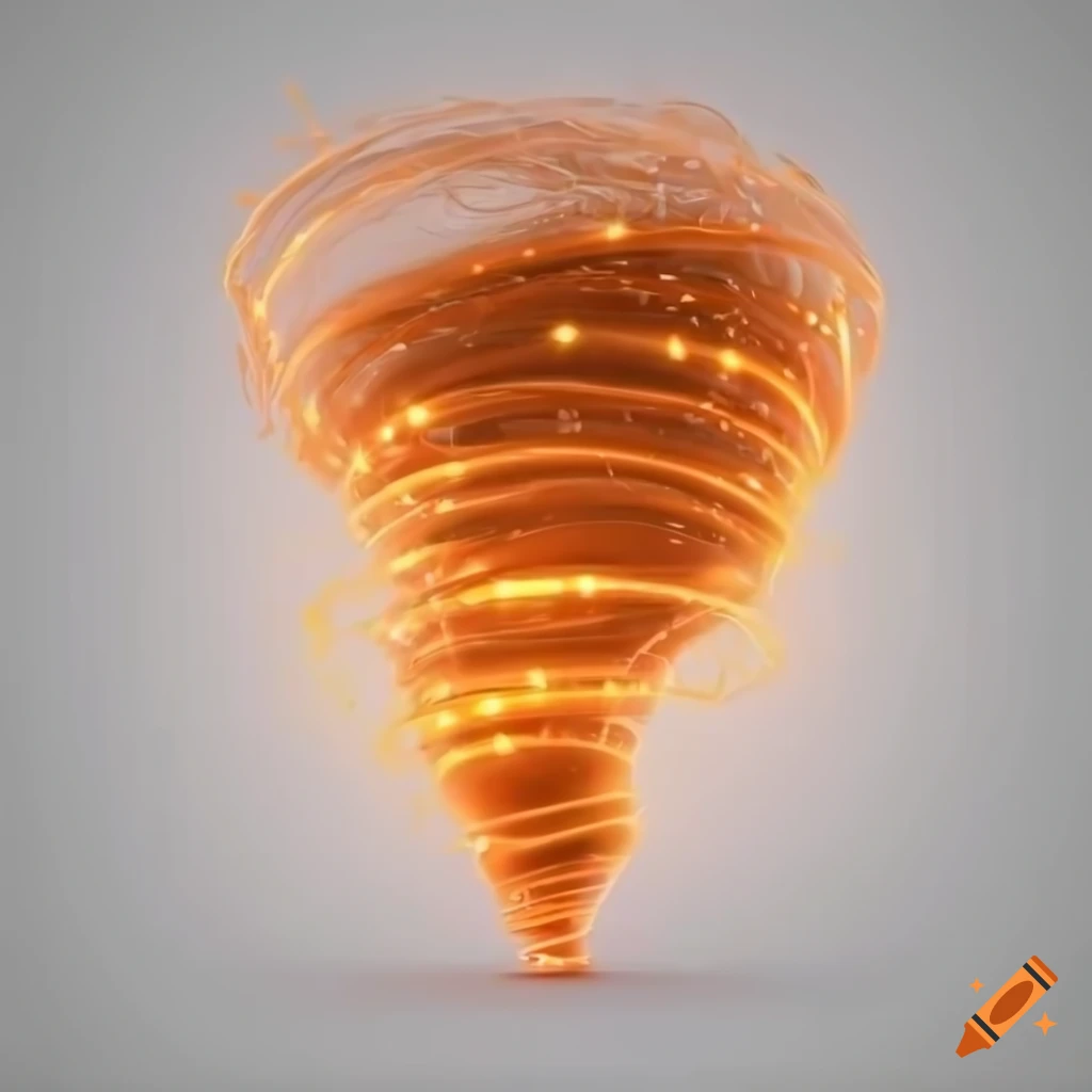 3D rendering of a powerful tornado with orange lights