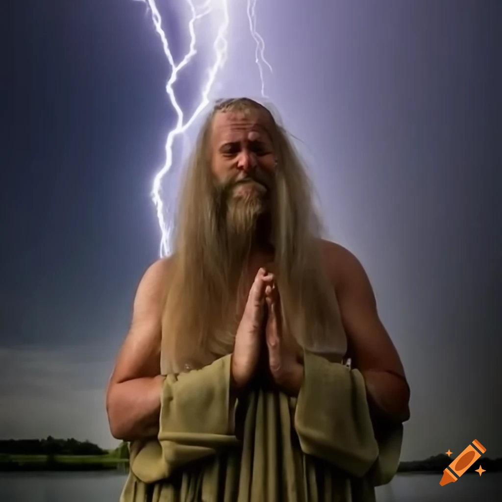 humorous image of a happy monk praying at the swimming hall