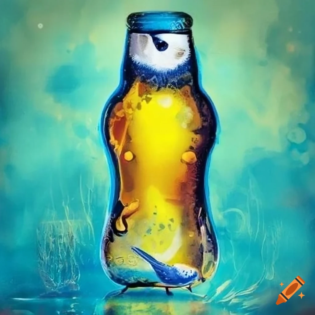 Blue tit bird on a beer bottle label