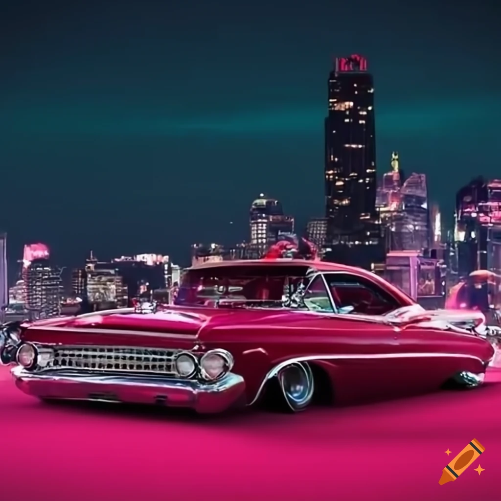 red heart lowrider in a city