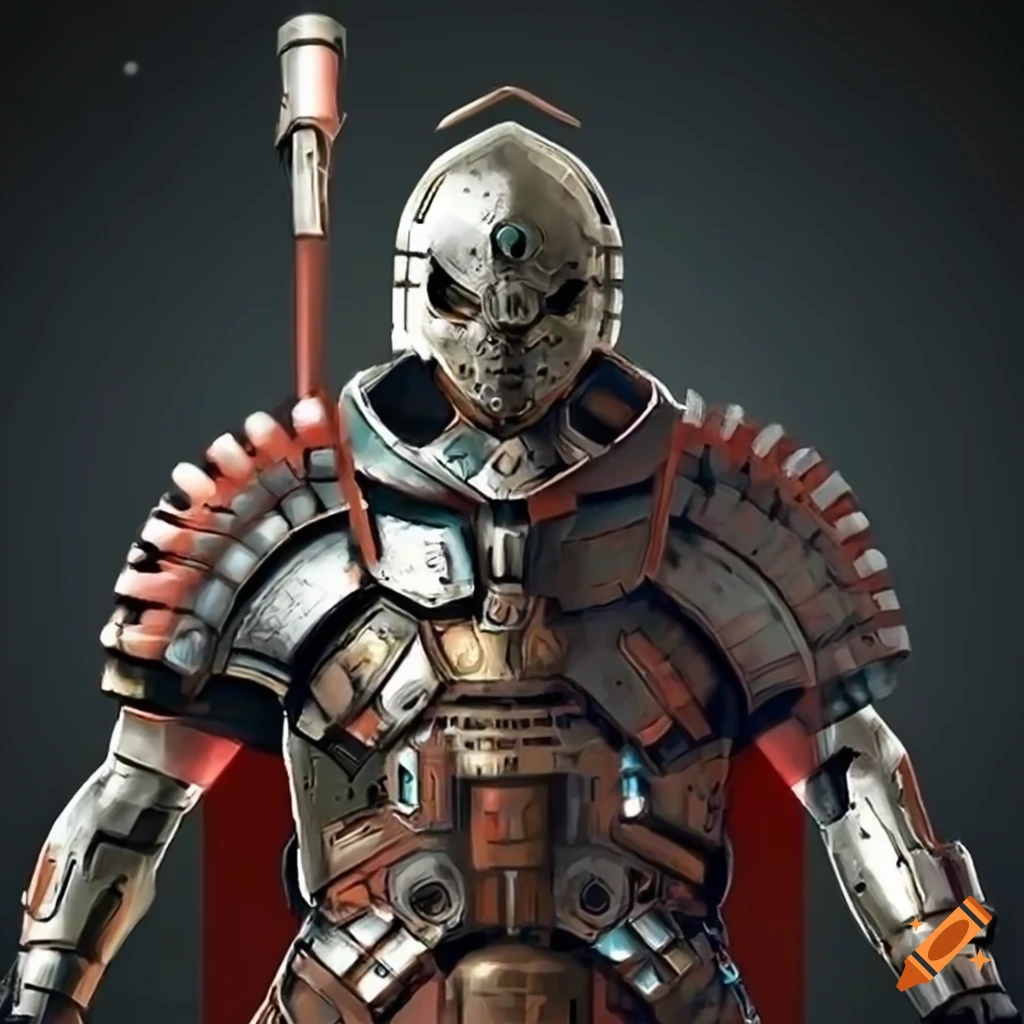 futuristic roman soldier with cybernetic enhancements