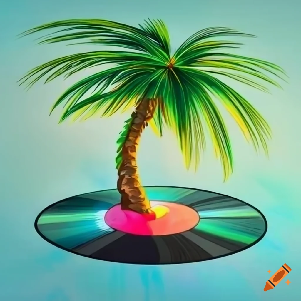 cartoon palm tree vinyl record