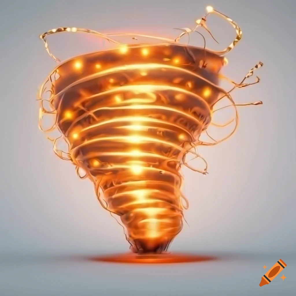 3D rendering of a large tornado with orange lights