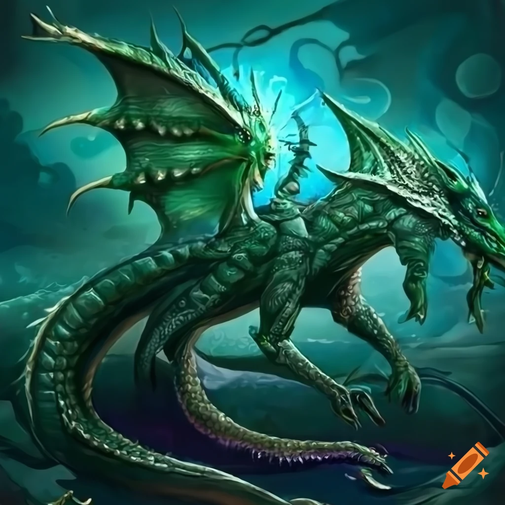 Art of an emerald dragon mixed with aboleth