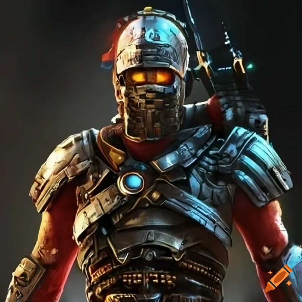 futuristic roman soldier with cybernetic enhancements