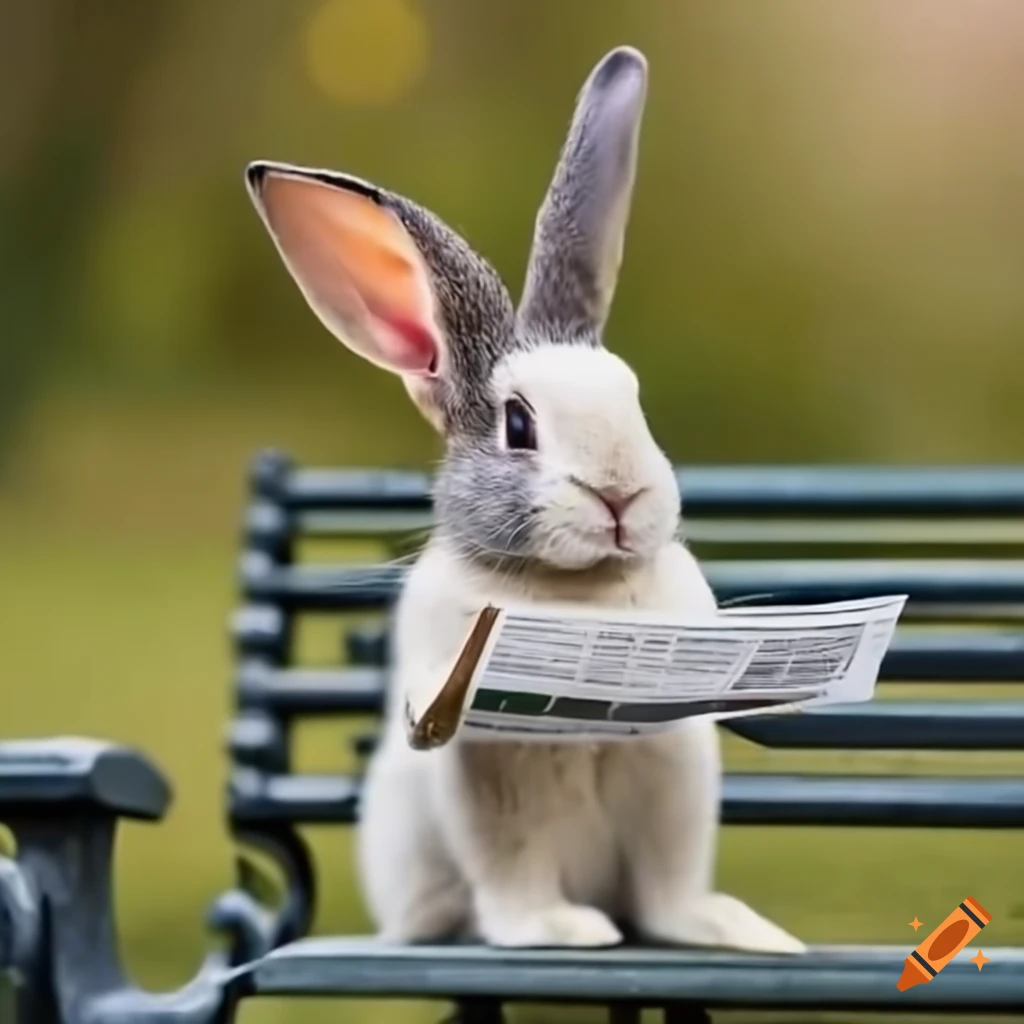 Funny image of a rabbit reading a newspaper on a bench on Craiyon