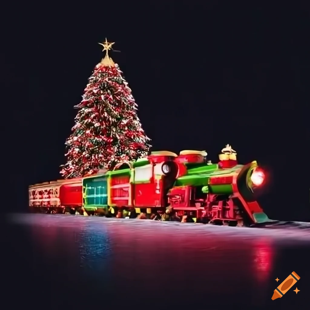 Christmas train with festive lights