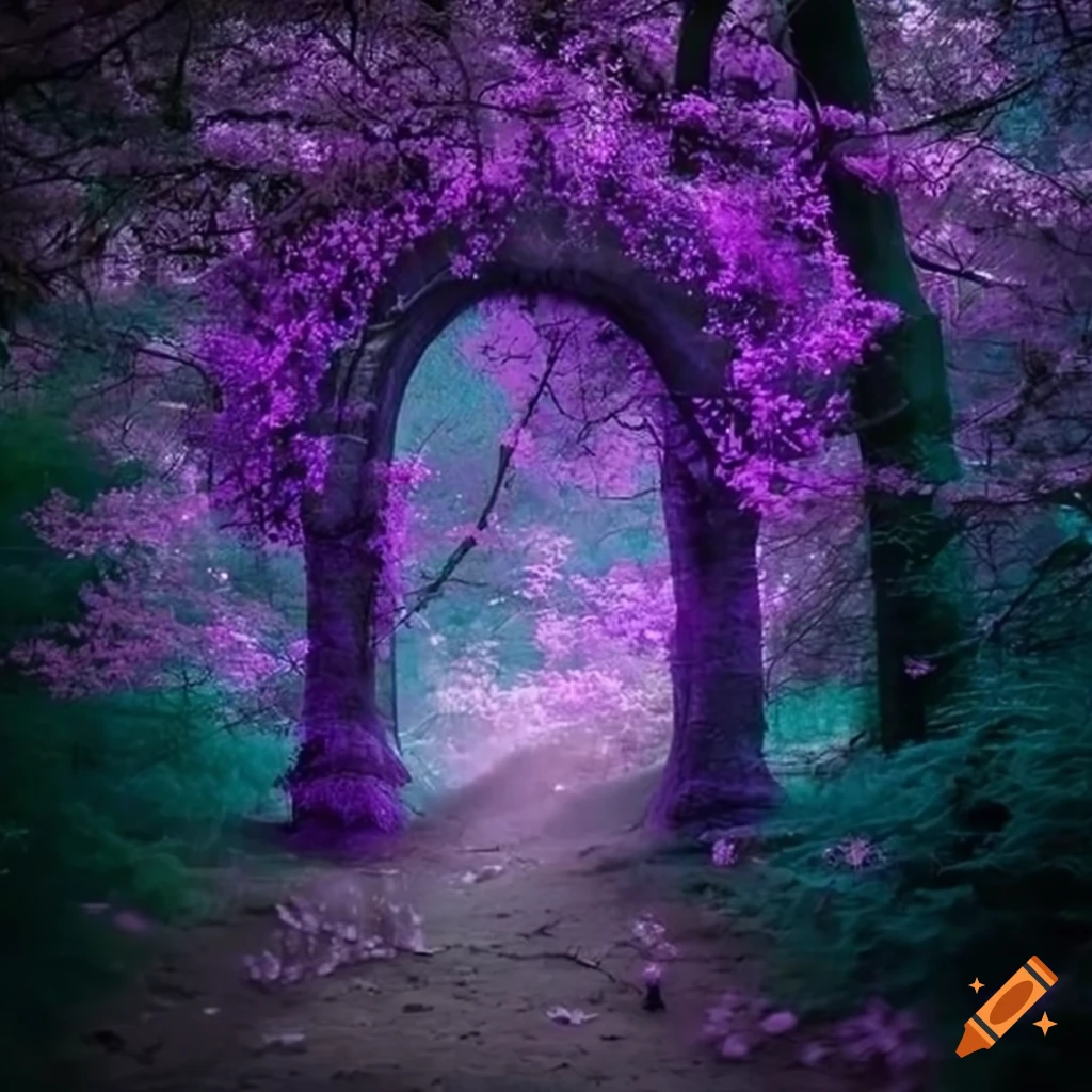 fantasy portal arch in a glowing forest