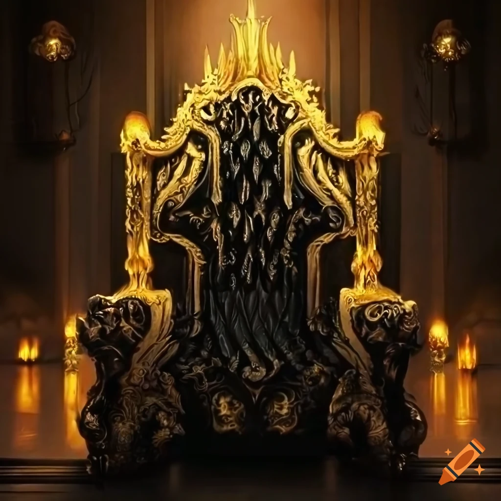 Black and gold imperial throne in candlelit room